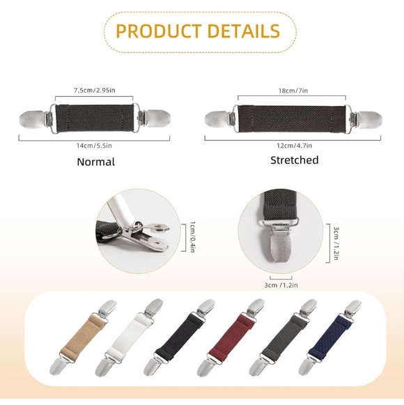 Adjustable Elastic Cinch Clip Straps in Multi-Color with Stretchy Fabric 6pc Set - Picture 2 of 7